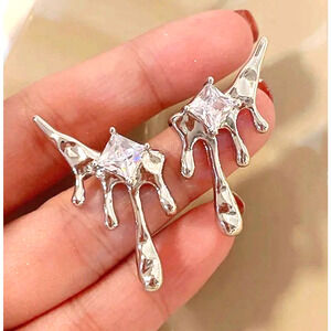NEW Earrings Drip Drop Drippy Molten Metal C Z  JA2